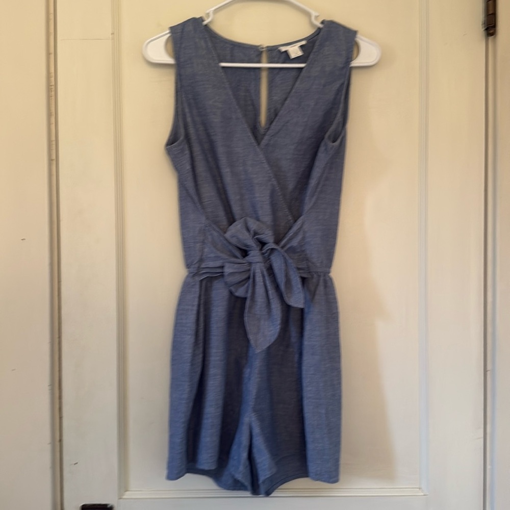 100% Cotton LOFT Denim Blue Romper Shorts - Picture 2 of 12